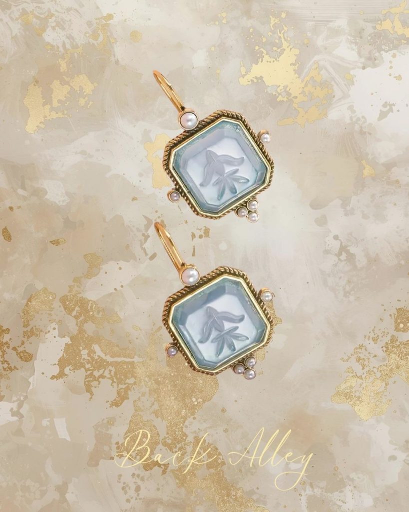 Gold Plated Vintage Edwardian Blue Intaglio Earrings