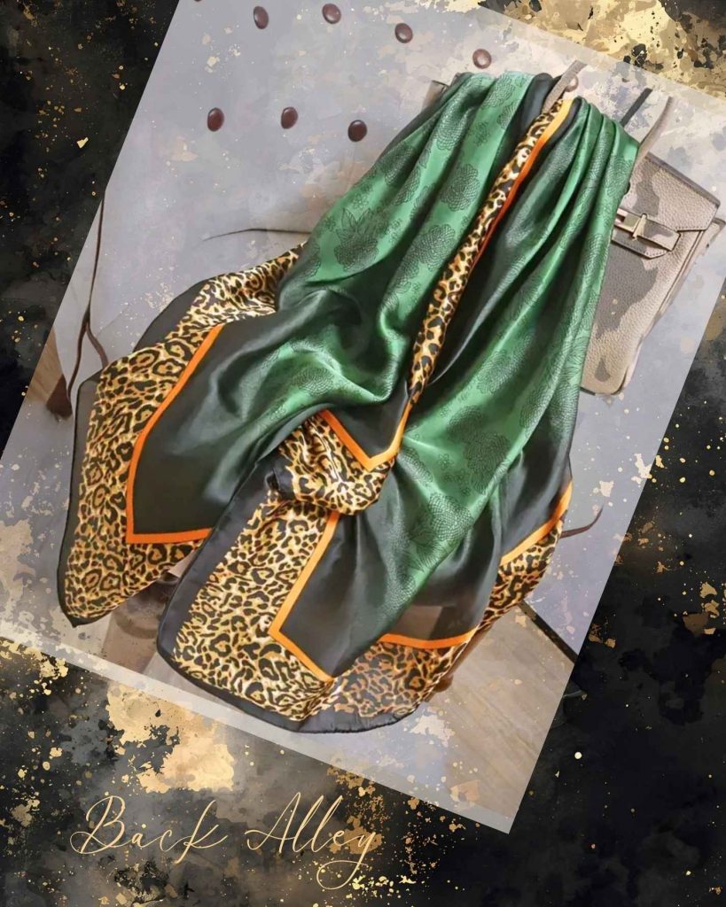 Long Leopard and Green Floral Scarf / Shawl