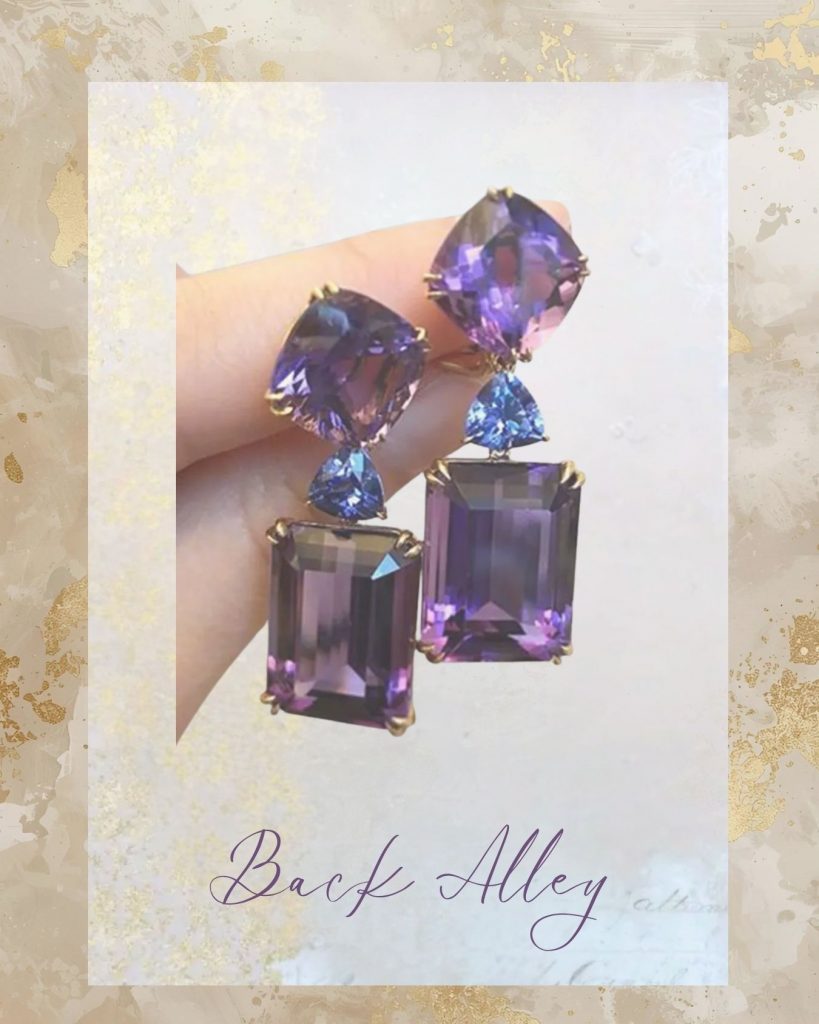 Purple Rectangular Zirconia Earrings