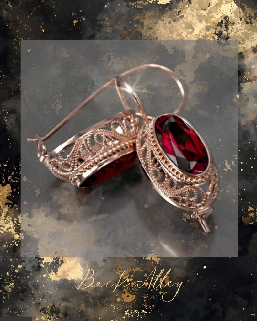 Rose Gold Simulated Garnet Earrings
