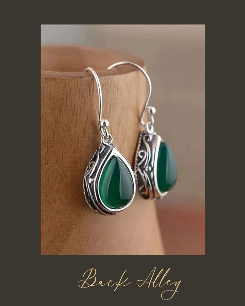 Elegant Emerald Colored Silver Plated Teardrop Earrings