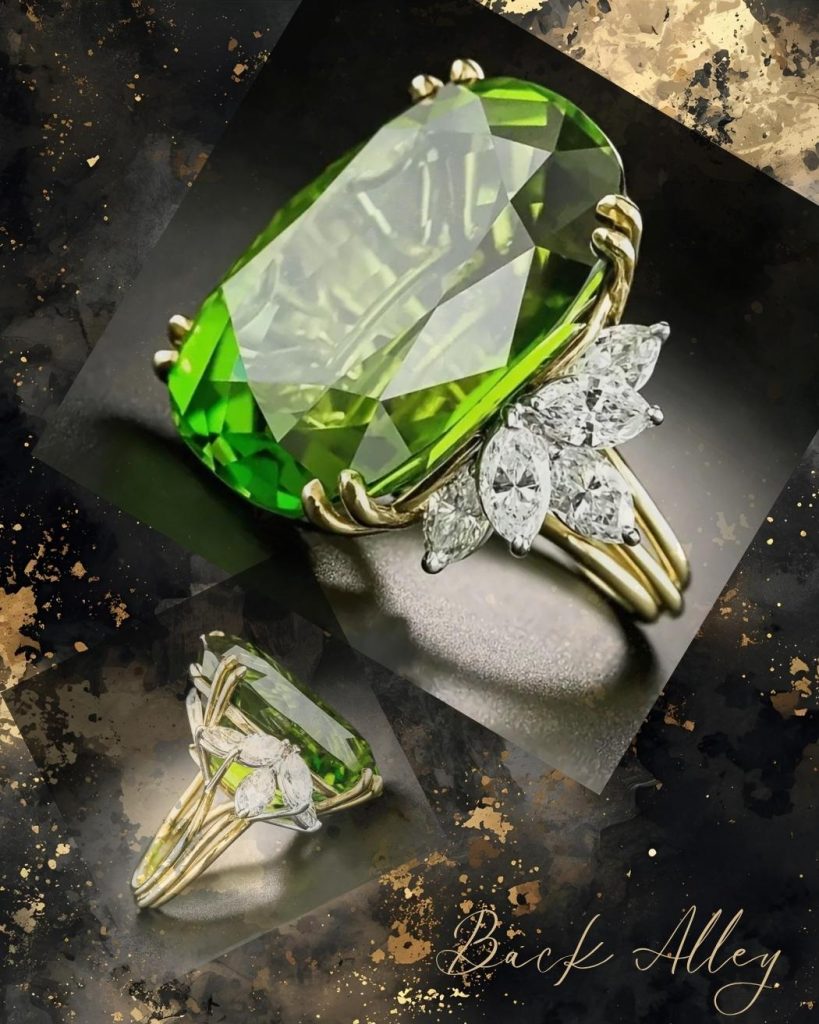 18 KT Gold Plated Simulated Peridot and Cubic Zirconia Ring
