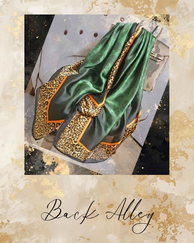 Long Leopard and Green Floral Scarf / Shawl