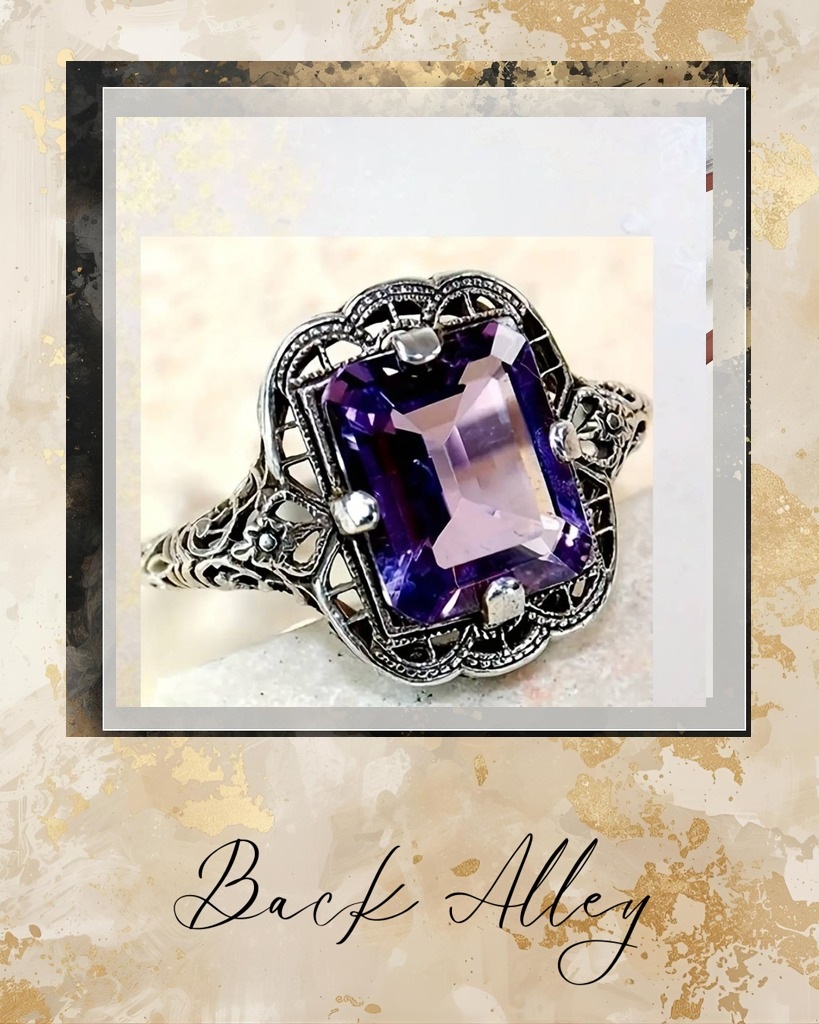 Square Cut Simulated Amethyst Ring