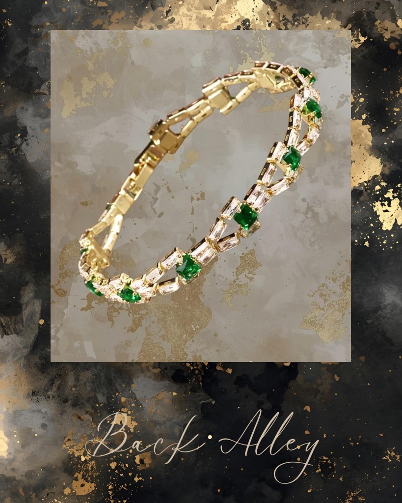 18 KT Gold Plated Tennis Bracelet Simulated Emerald and Cubic Zirconia