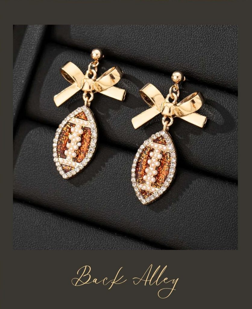 Sweet Pearl and Bow Football Earrings