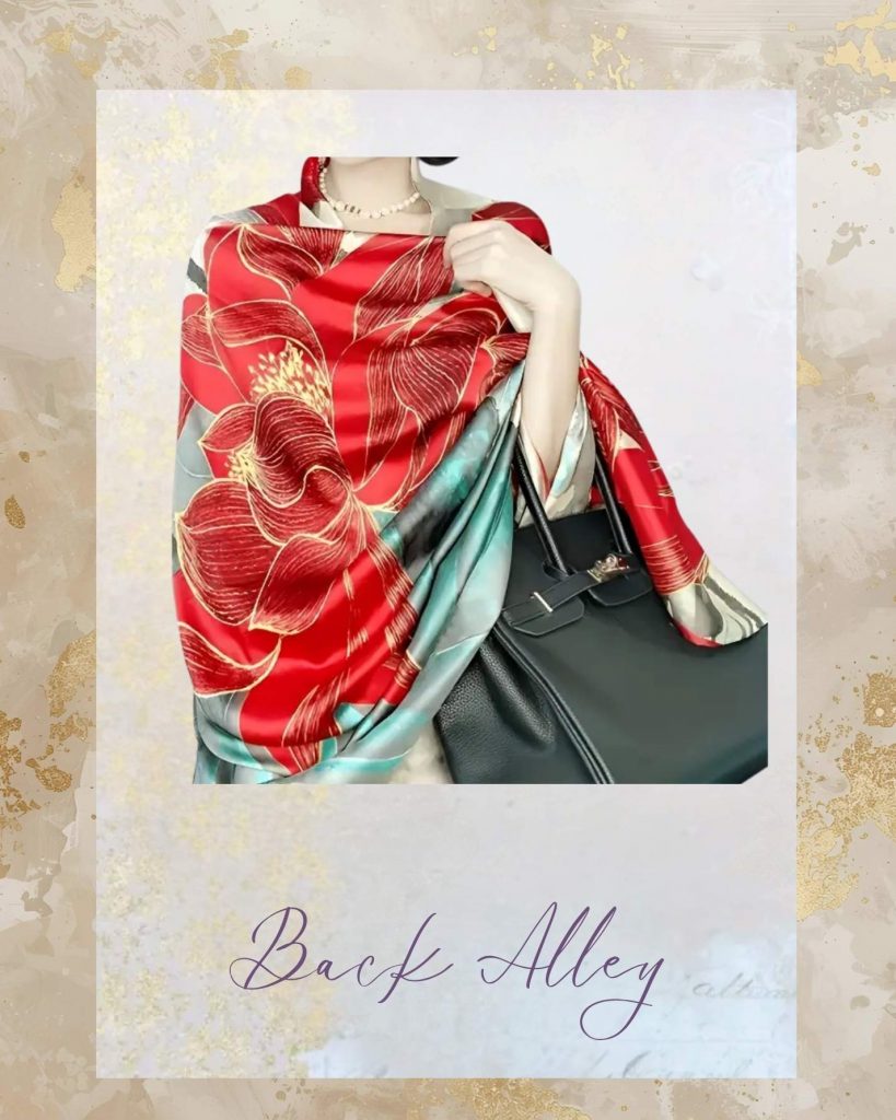Large Red Lotus Print Scarf