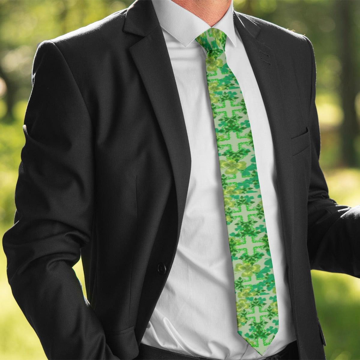 Clover and Celtic Crosses | Necktie - Unisex - Exclusive to Back Alley