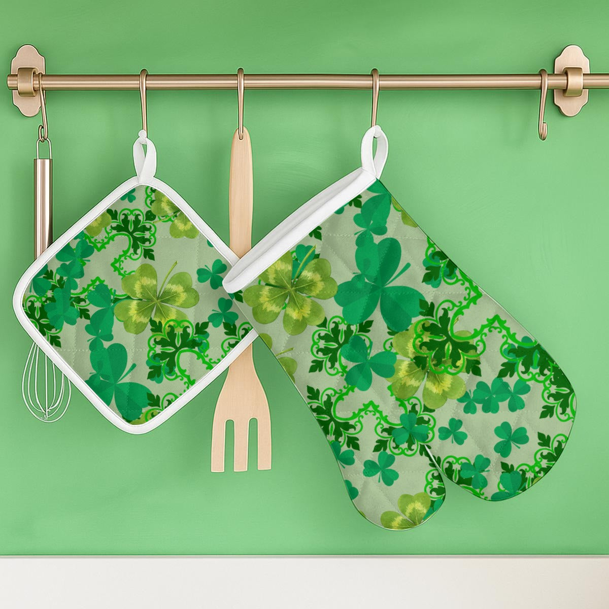 Clover & Celtic Crosses Oven Glove Potholder Set | Back Alley Exclusive 