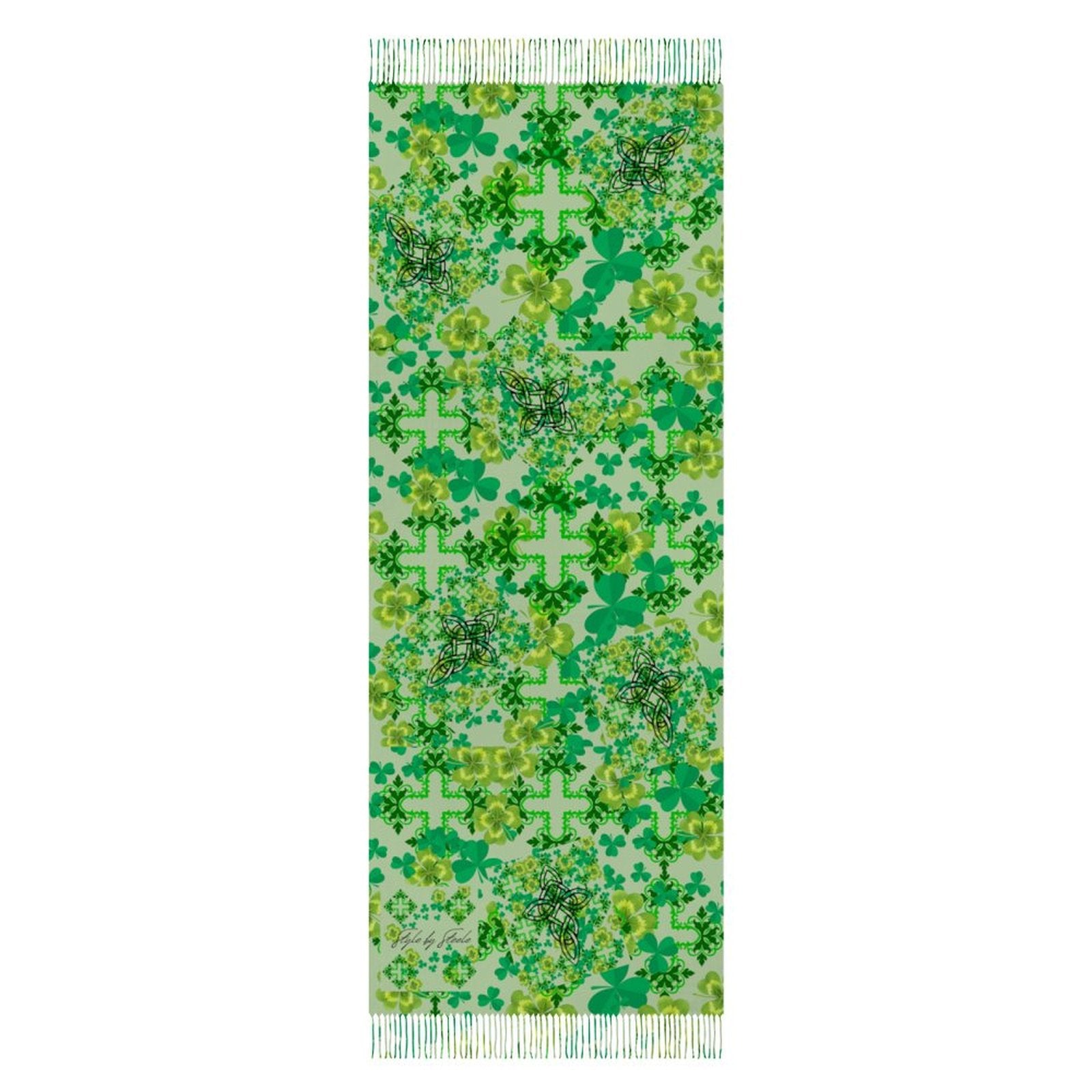 Clover and Celtic Crosses Tassel Scarf - Back Alley Exclusive